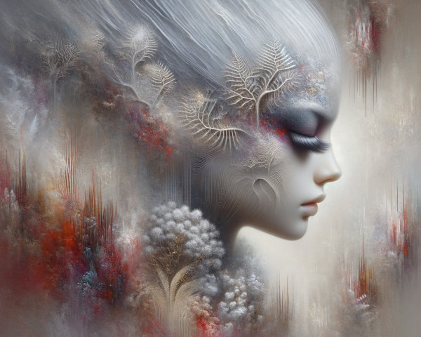 Ethereal Profile of a Woman with Floral Patterns