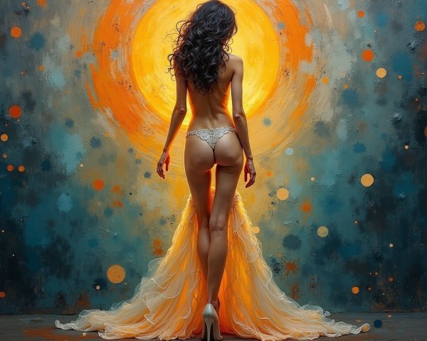 Silhouette of a Woman with Abstract Sun Background