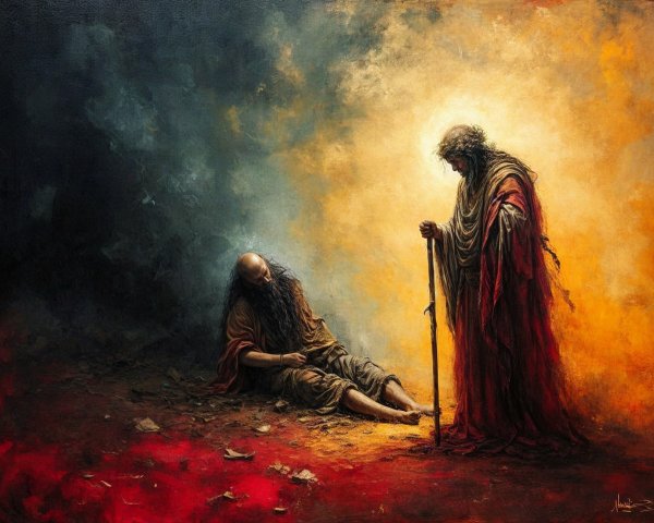 Dramatic Spiritual Encounter in Contrasting Colors