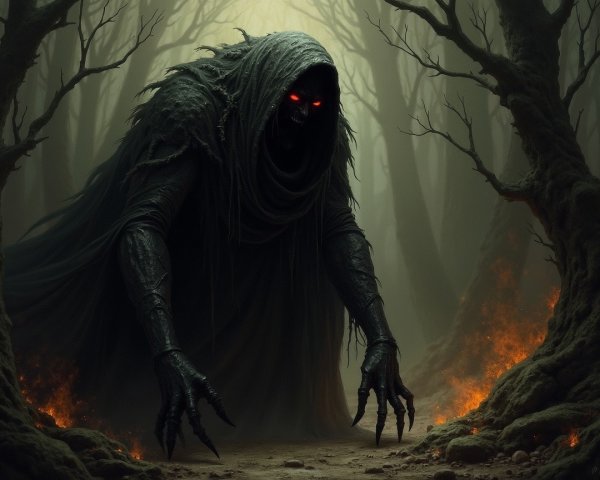 Sinister Figure in a Dark Misty Forest Setting
