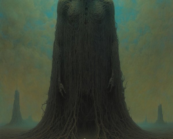 Surreal Landscape with Grotesque Towering Figure