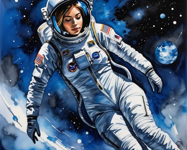 Astronaut in Space Suit Against Cosmic Backdrop