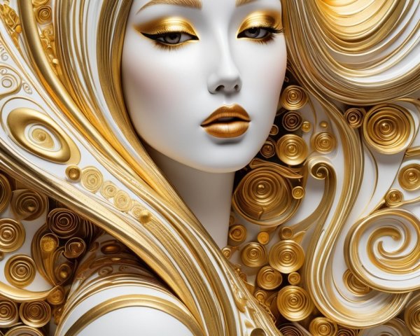 Stylized Female Figure with Intricate Golden Design