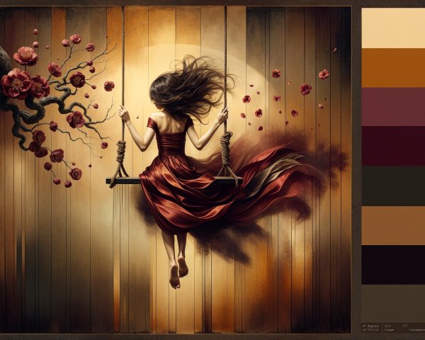 Dreamy Scene of Girl on Swing with Cherry Blossoms