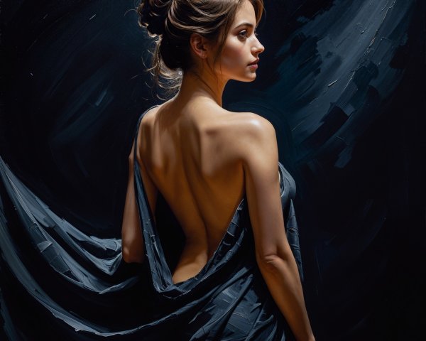 Graceful Woman in Dark Fabric with Dramatic Lighting