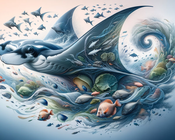 Manta Ray Swimming Among Vibrant Marine Life