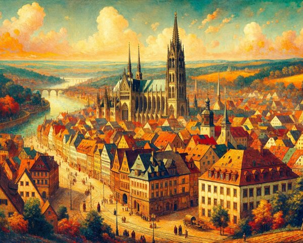 Vibrant Sunset Over a Picturesque Town Landscape