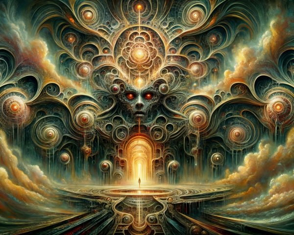 Surreal Landscape with Ethereal Portal and Patterns