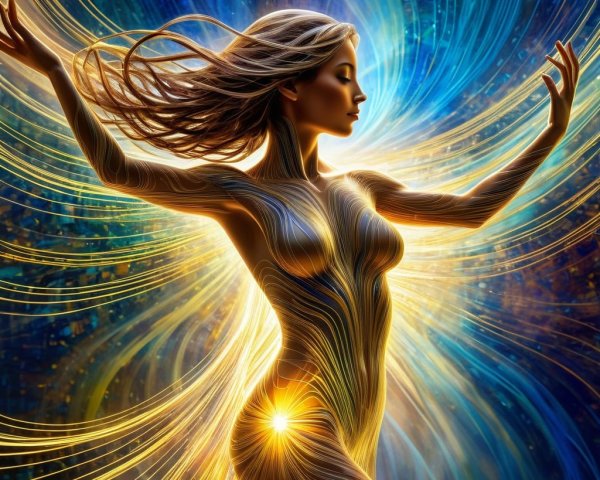 Graceful figure in dynamic pose with radiant energy