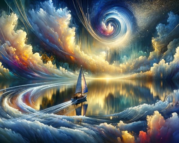 Serene Sailing Boat on a Vibrant Cloudy Sea