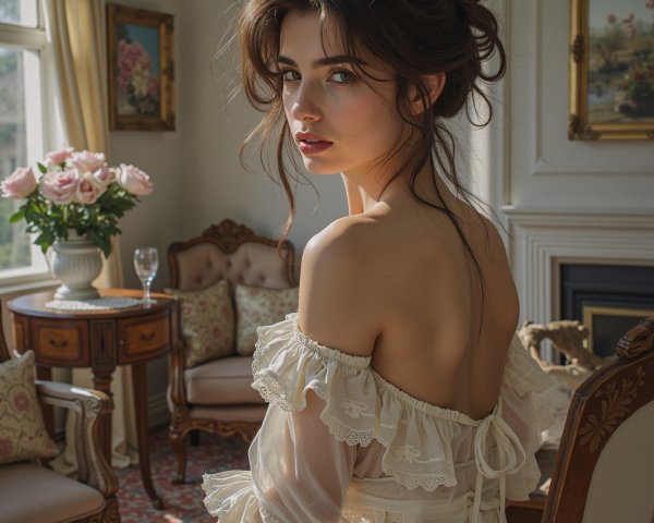 Photorealistic Portrait of a Young Woman in Boudoir