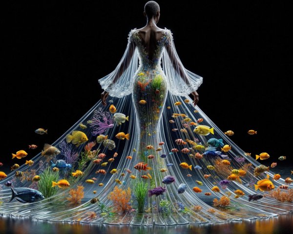 Underwater-Inspired Dress with Coral and Fish Details