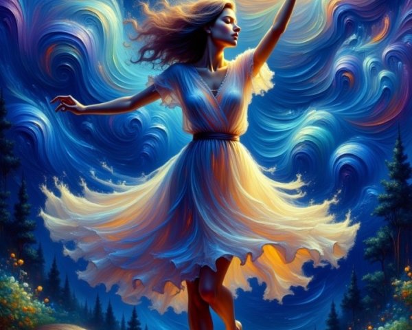 Graceful Dance on Reflective Surface with Nature's Colors