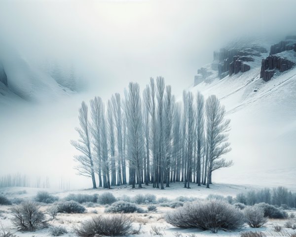 Serene Winter Landscape with Tall Trees and Snow