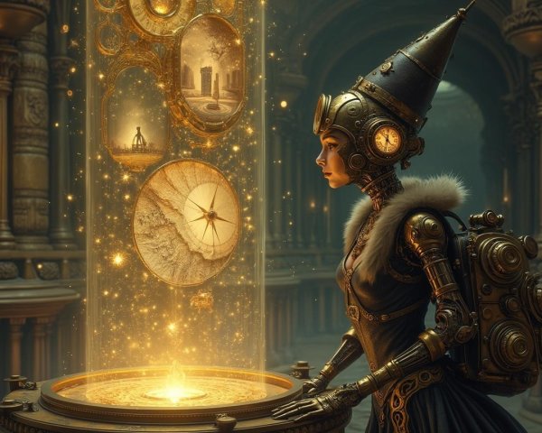 Steampunk Woman with Clockwork Hat and Gadgets