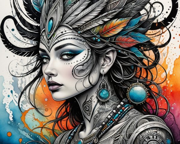 Portrait of a Woman with Feathered Embellishments