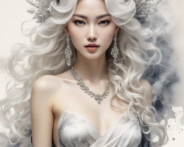 Porcelain Queen in White Dress with Floral Design