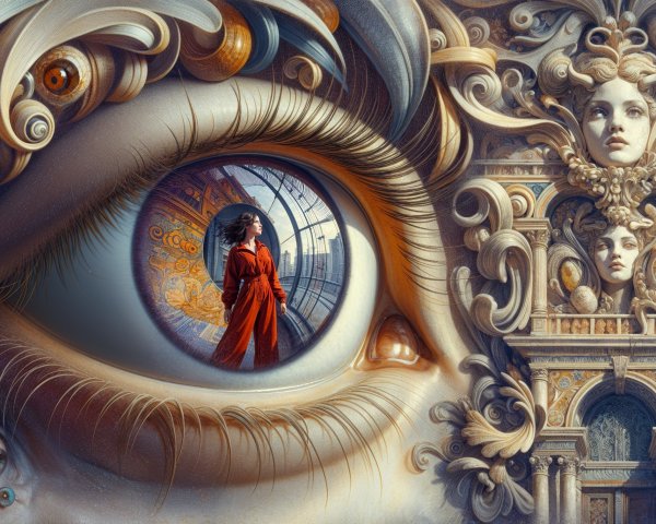 Surreal Artwork Featuring a Detailed Eye and Figure