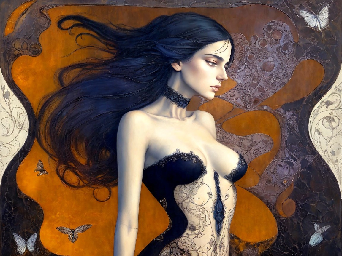 Hyperdetailed Digital Painting of a Woman with Butterflies