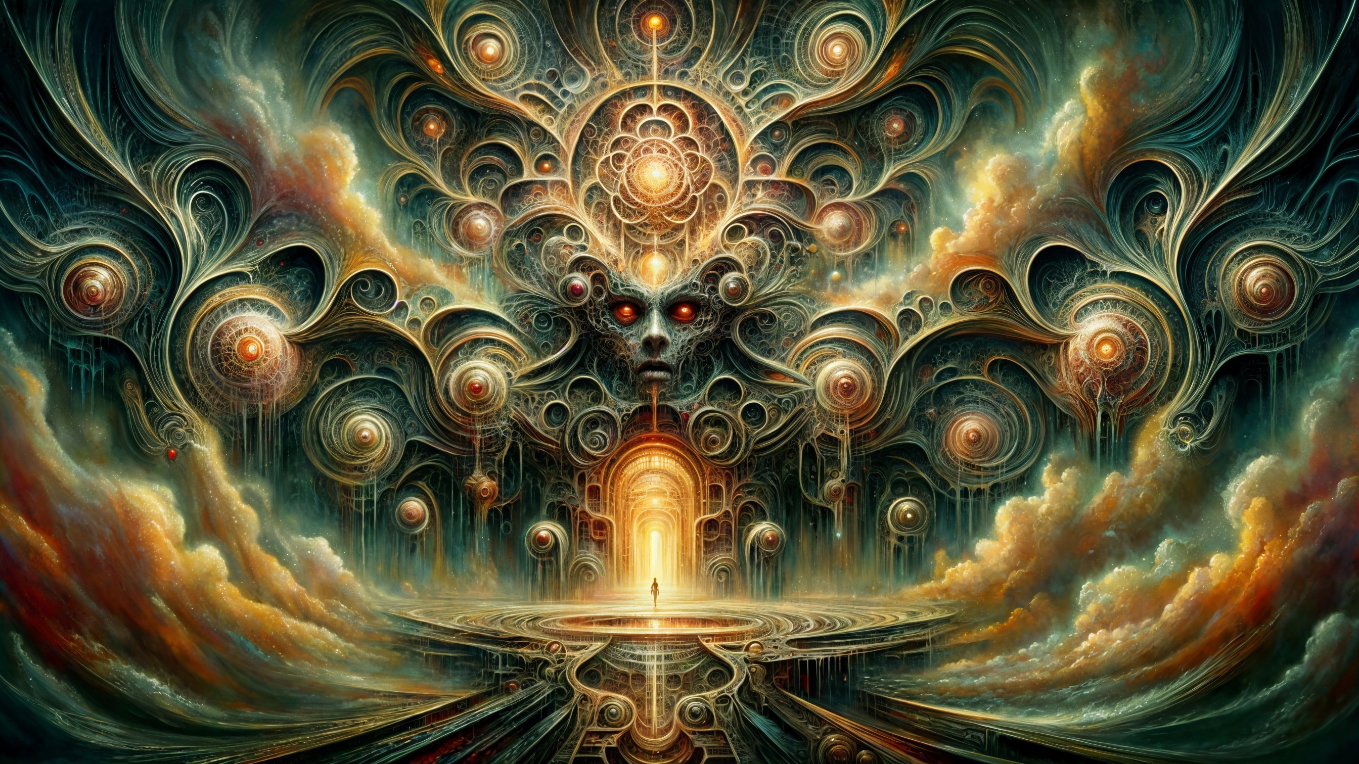 Surreal Landscape with Ethereal Portal and Patterns