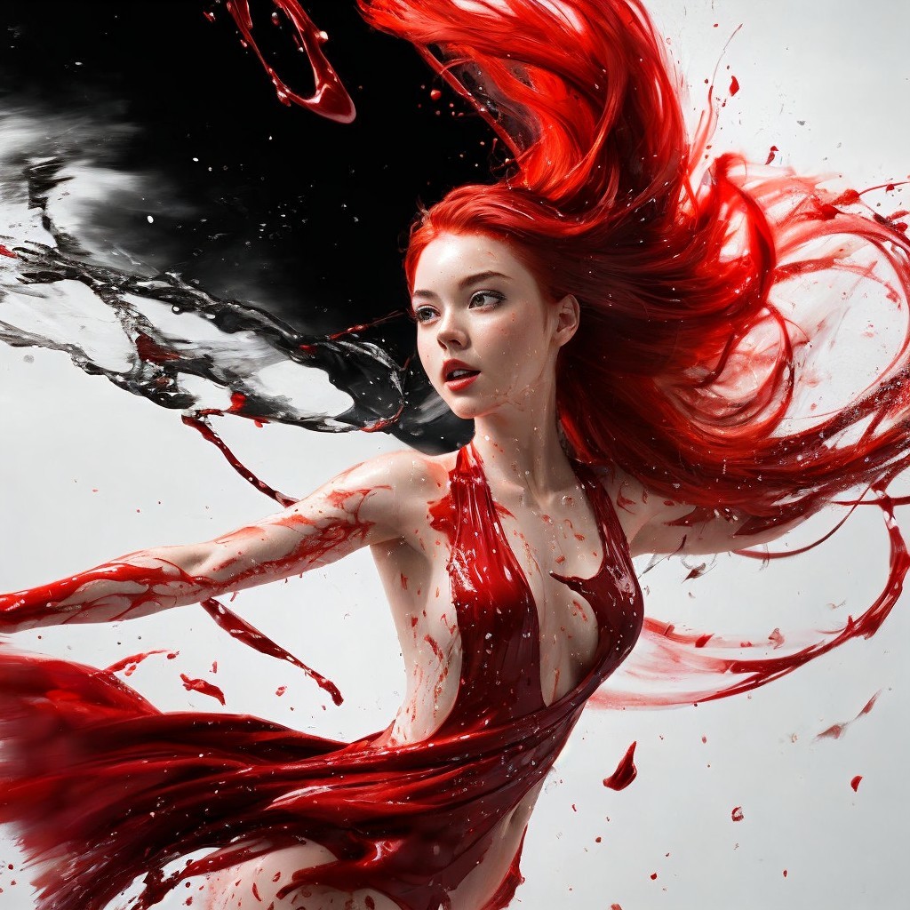 Young woman portrait with flowing red hair and dress