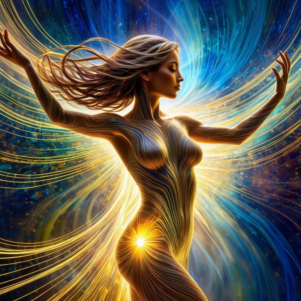 Graceful figure in dynamic pose with radiant energy