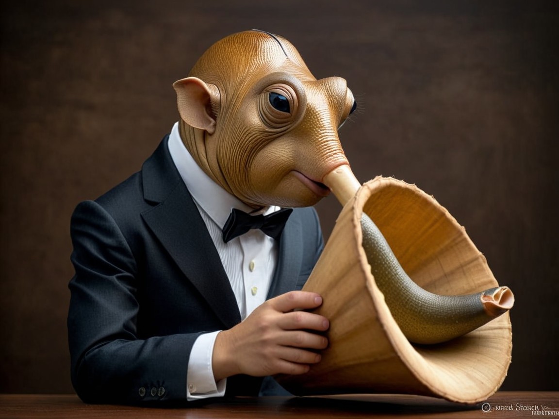Surreal Scene of Formal Attire with Fish-like Head