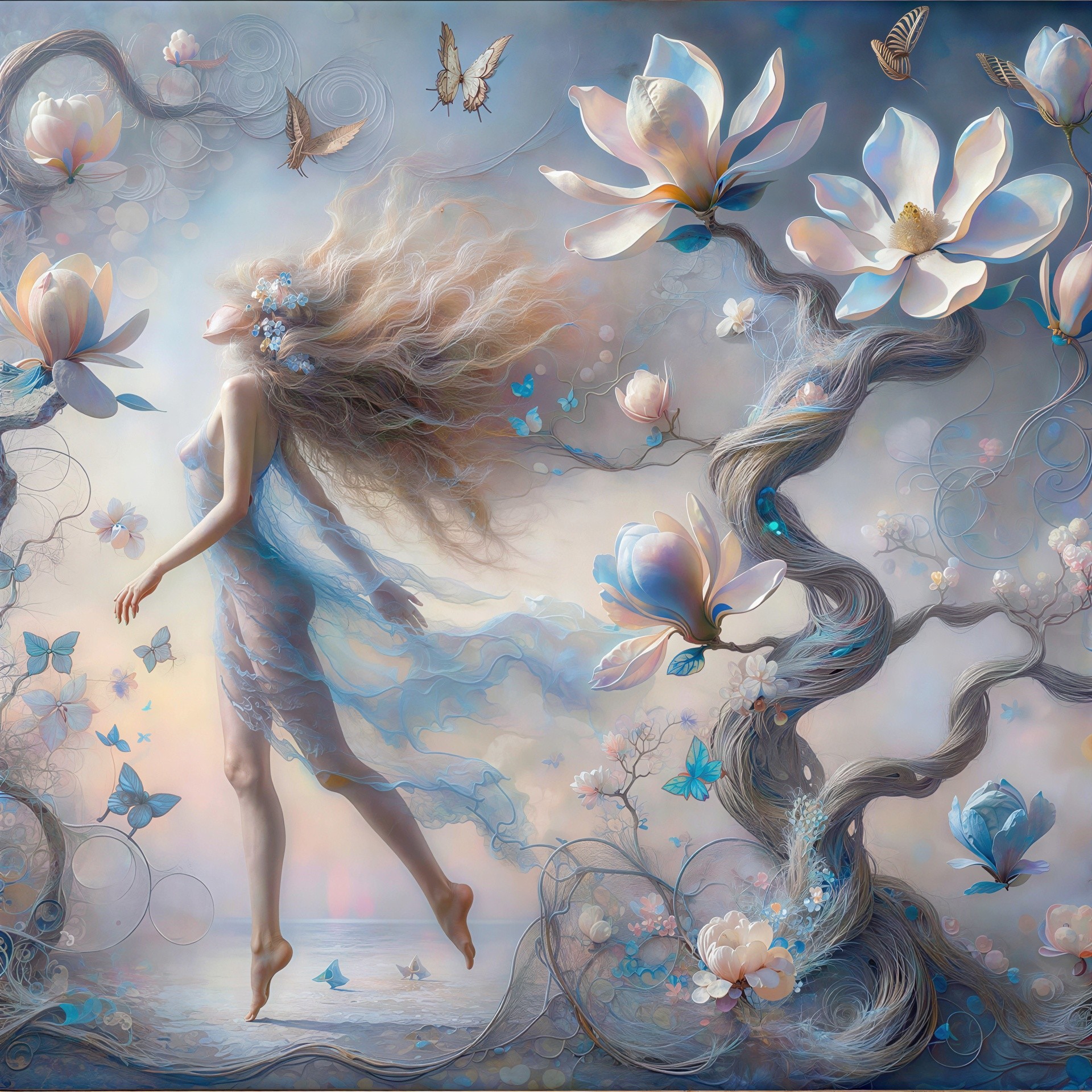 Surreal Fine Art Painting of a Fairy in a Dreamlike Landscape