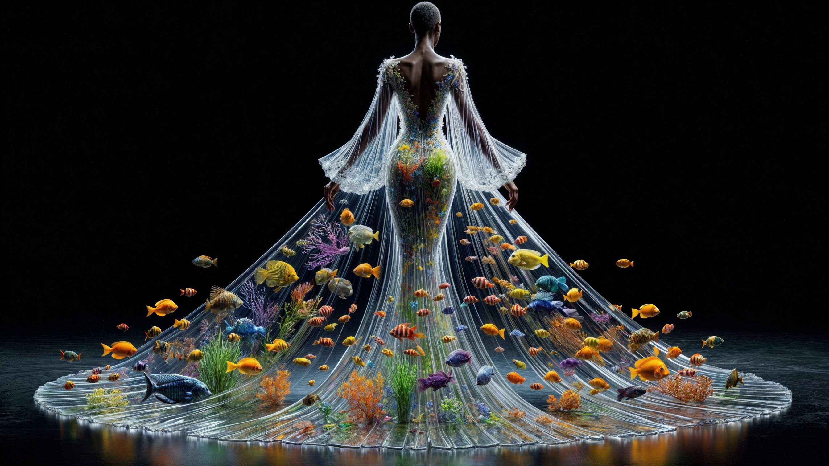 Underwater-Inspired Dress with Coral and Fish Details