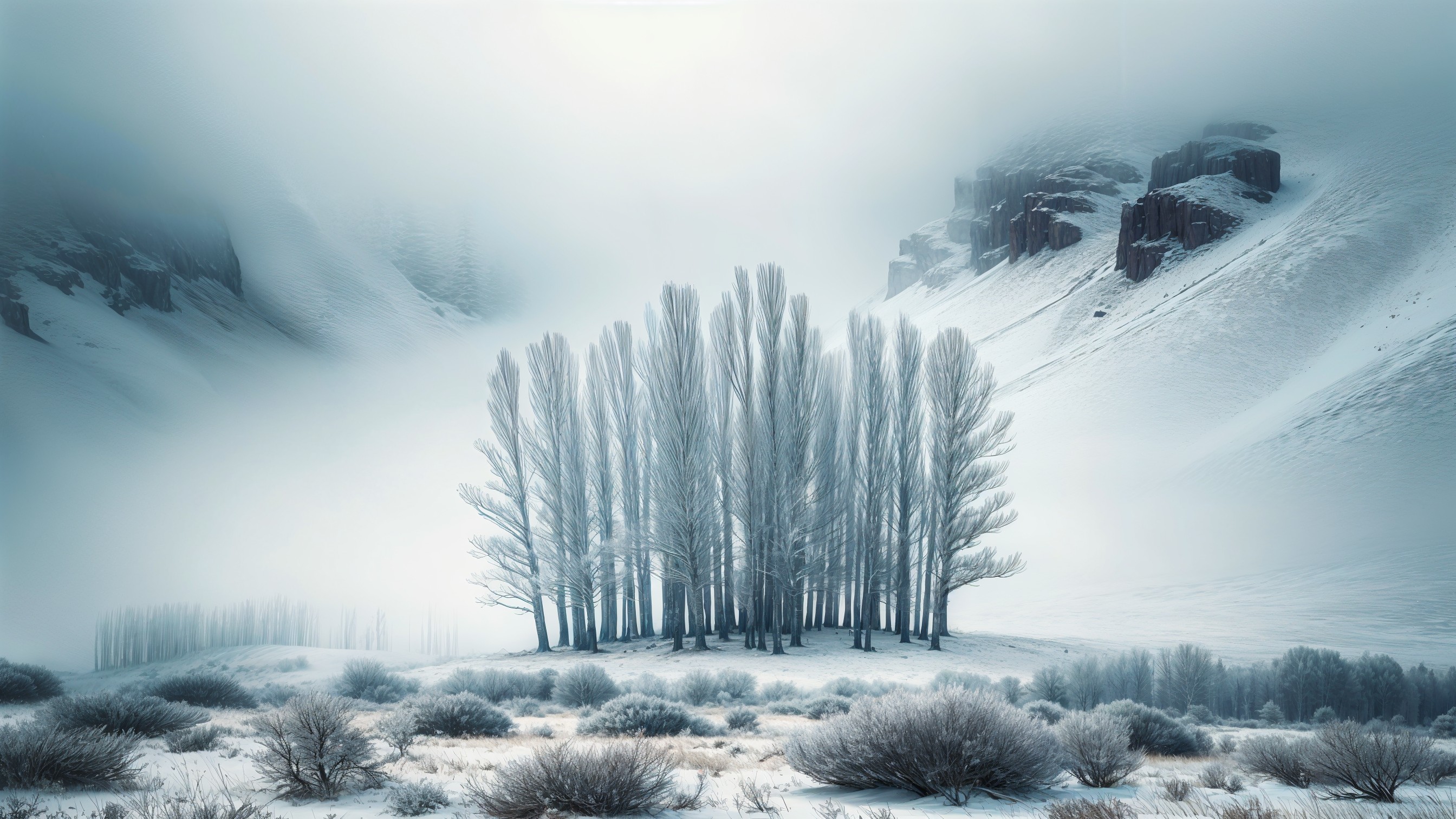 Serene Winter Landscape with Tall Trees and Snow