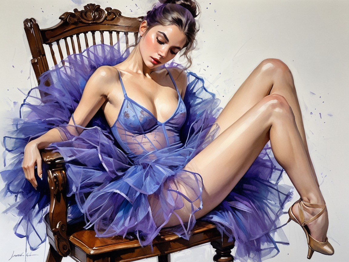 Digital Painting of Woman in Blue Bodysuit and Tutu