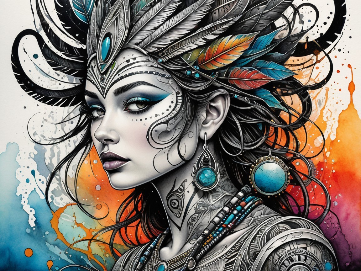 Portrait of a Woman with Feathered Embellishments