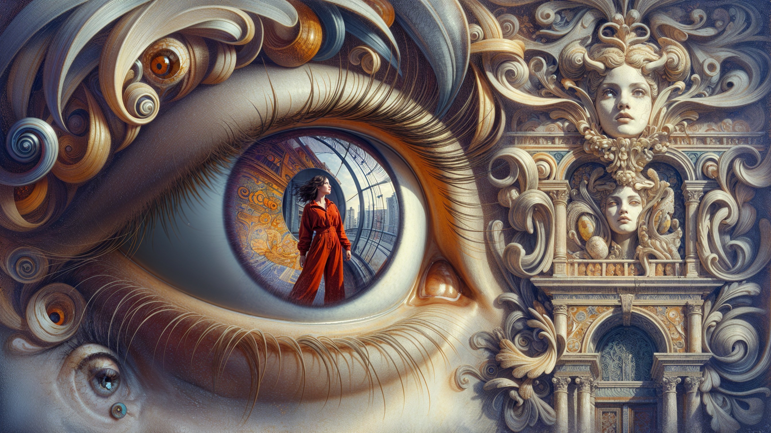 Surreal Artwork Featuring a Detailed Eye and Figure