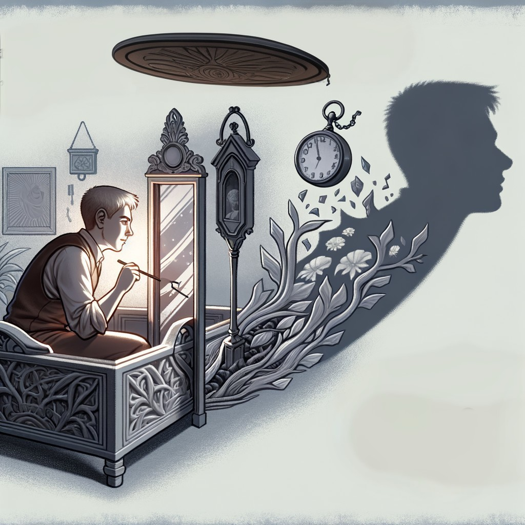 Young artist painting reflections in ornate bedroom setting