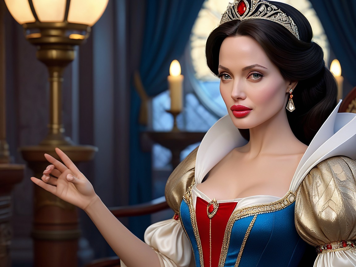 Regal Figure in Classic Snow White Gown in Lavish Room