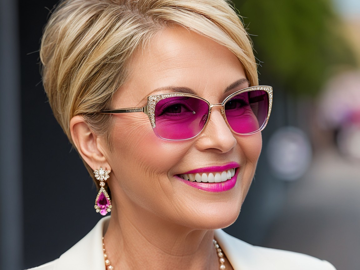 Chic Woman in Stylish Blazer and Pink Accessories