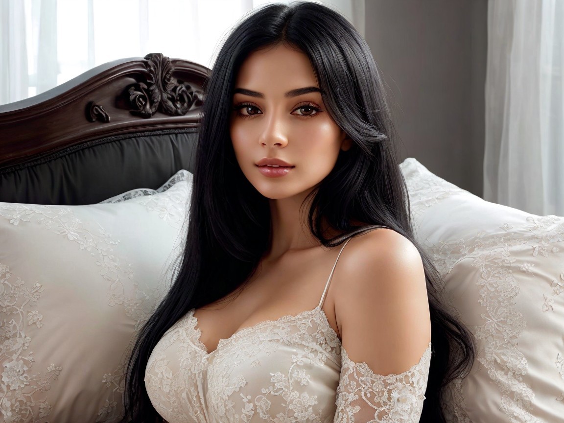 Serene Portrait of a Woman on an Adorned Bed