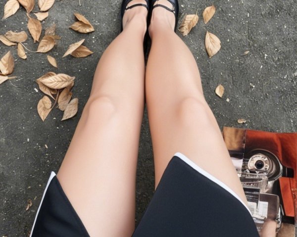 Close-Up of Legs in Black Dress Among Fallen Leaves