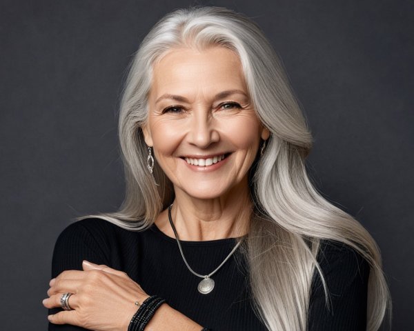 Elegant Older Woman with Gray Hair and Stylish Attire