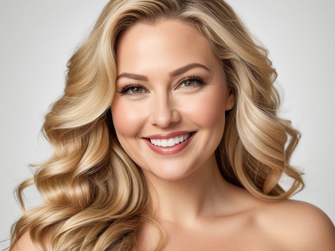 Smiling Woman with Long Blonde Hair and Warm Expression