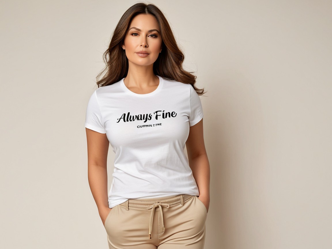 Confident Woman in Casual "Always Fine" T-Shirt
