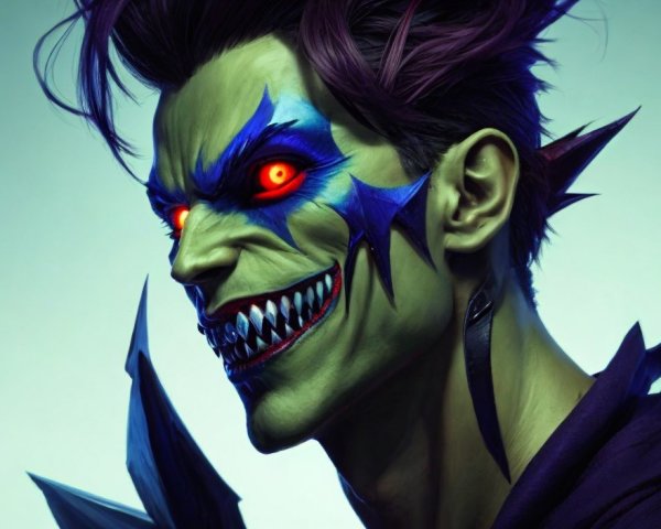 Male Figure with Joker-Like Features and Blue Face Paint