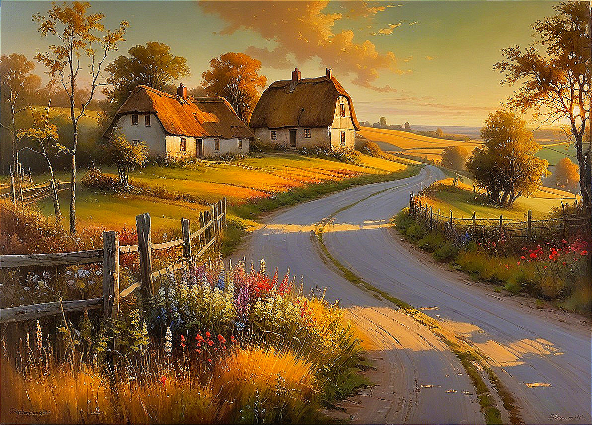 Charming Cottages in a Serene Countryside Landscape