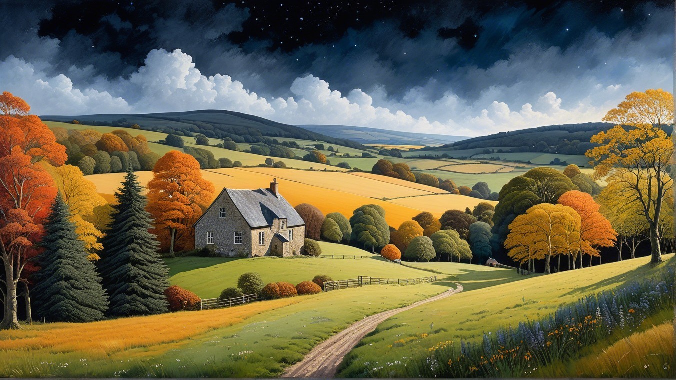 Serene Countryside Landscape with Autumn Foliage