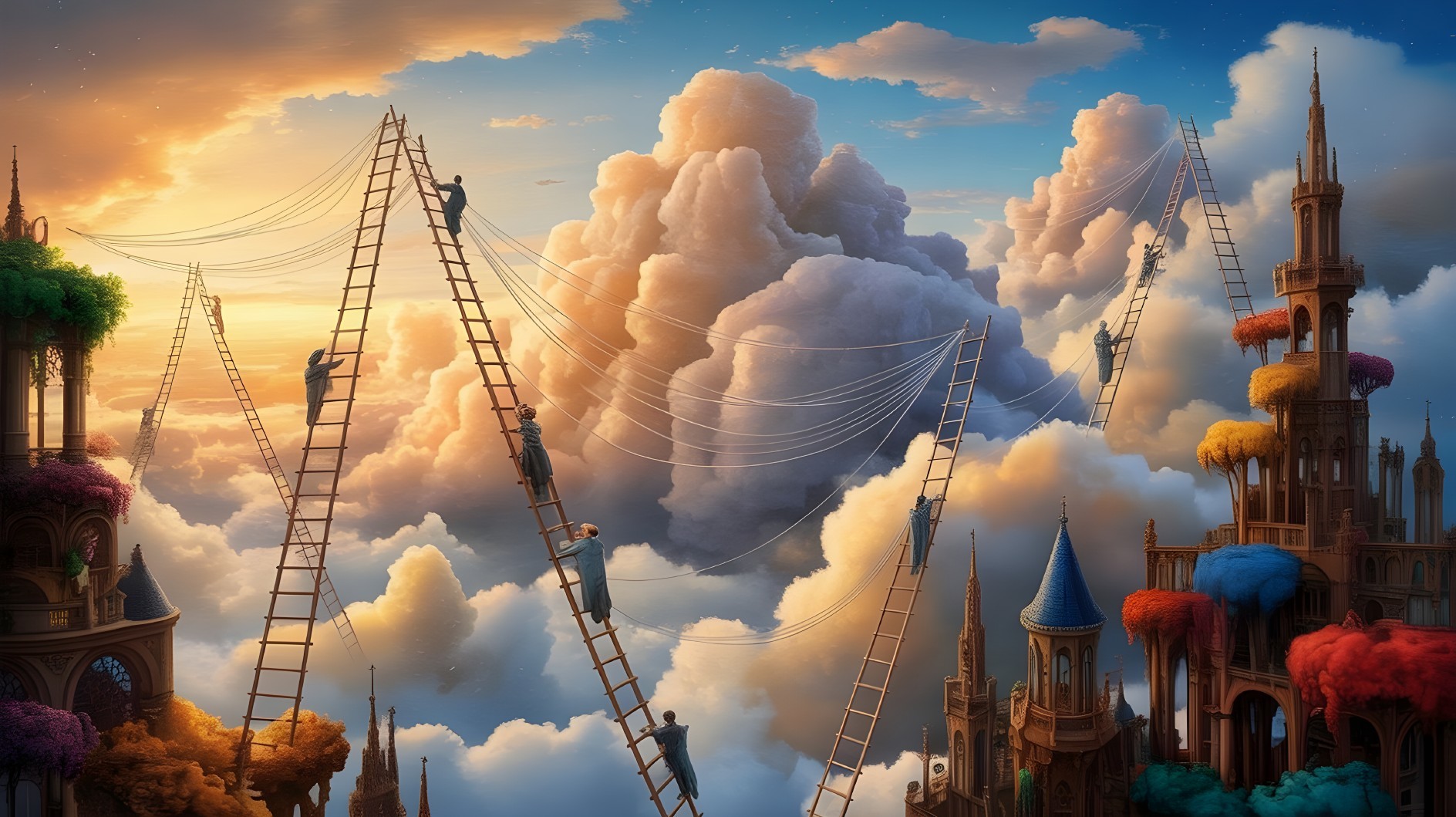 Whimsical Towers in a Vibrant Fantasy Landscape