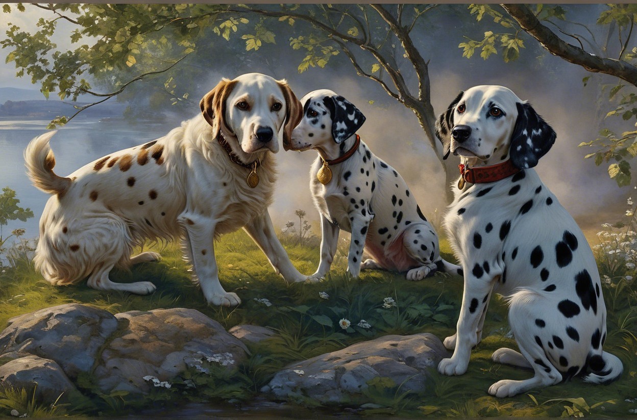 Three Dogs in a Serene Outdoor Setting