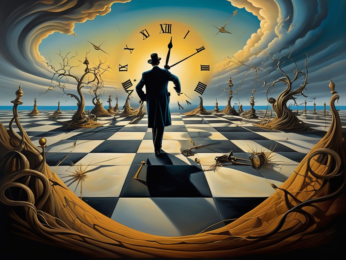 Surreal Chessboard Landscape with Dramatic Sky