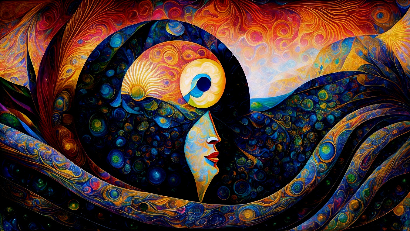 Vibrant Abstract Portrait with Stylized Face and Patterns