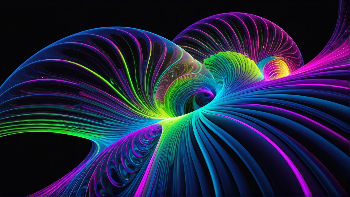 Vibrant Swirling Patterns in Neon Colors on Dark Background