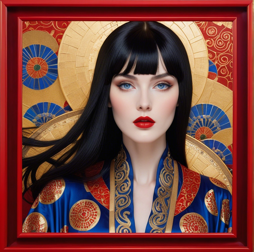 Portrait of a Woman in Blue Robe with Golden Motifs